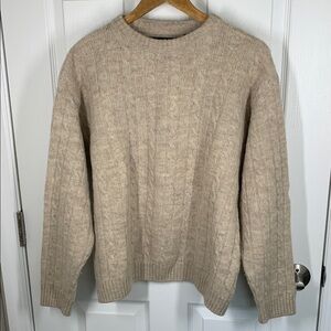 Vintage International Waters shetland wool cable knit sweater tan size large